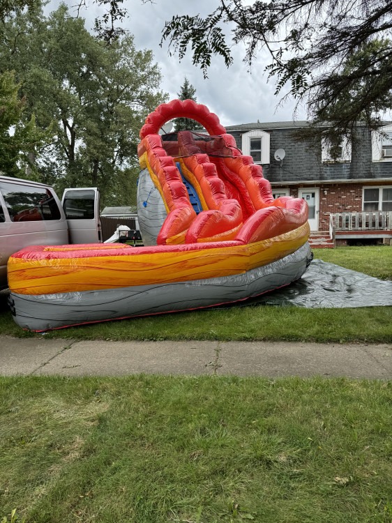 mega 17' Fire Marble Curved Inflatable Water Slide with Blow