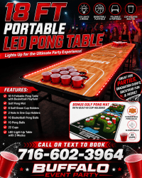 Bring the party to life with our 18 FT Portable LED Pong Table!