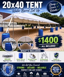 20x40 Pole Tent water barrels  12