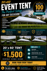 20’ x 60’ Frame Tent Rental – Seats Up to 100 Guests