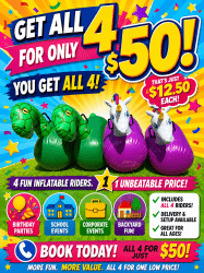 Inflatable Animal Riders Package – Rent All 4 for Only $50!