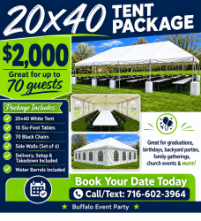20×40 Tent Rental Package with Sidewalls & Water Barrels — $2,000